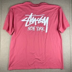 Stussy New York Shirt Mens XXL Pink Streetwear Skateboard Surf Big Logo Tee